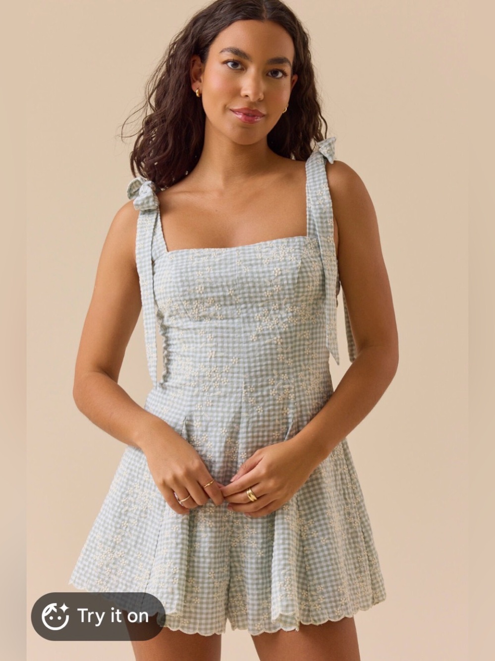 Tie-Shoulder Gingham Sundress in Light Green